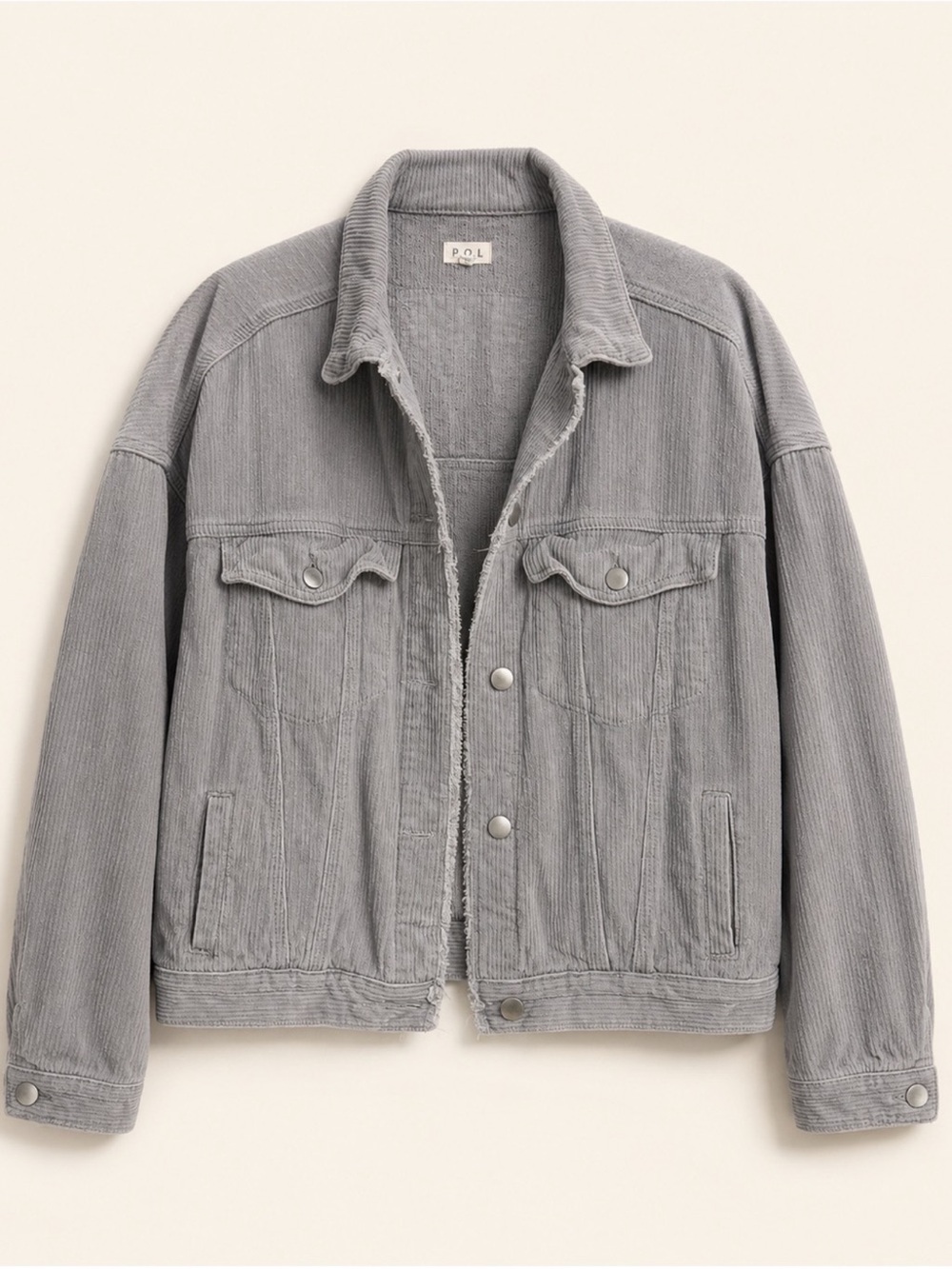 POL Gray Corduroy Trucker Jacket Small Distressed Cotton